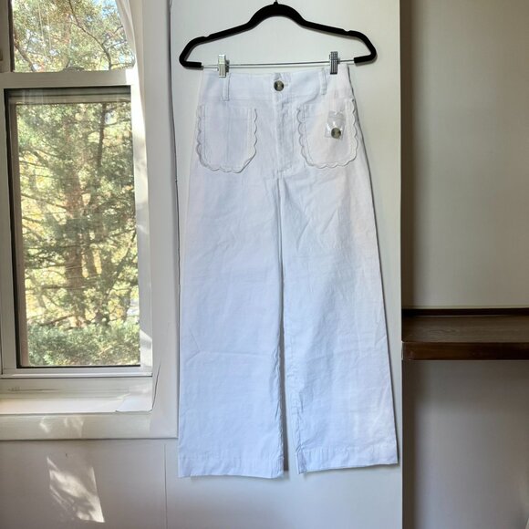 NWT Anthropologie Colette Maeve Scallop Pocket Linen Wide-Leg Pants White 27 - Picture 5 of 12